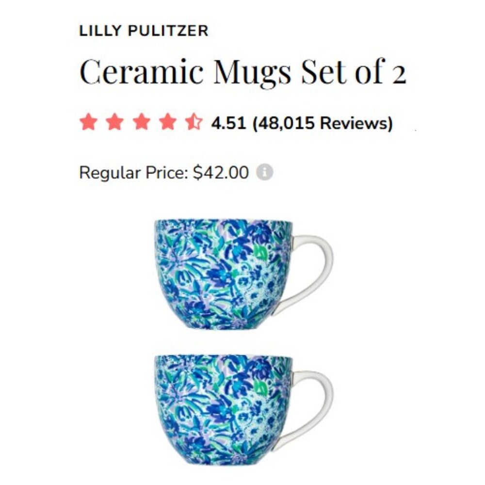 LILLY PULITZER Teal Blue & Green Ceramic Mug Set (2 Piece) SO PRETTY & NEW! - Picture 7 of 7